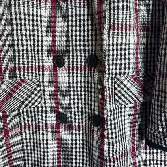 Ophelia Roe Black Red White Plaid Double Breasted Blazer Jacket Size Large - Picture 4 of 11